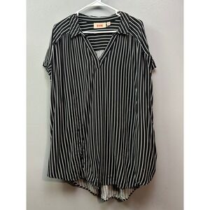 EVRI Blouse Women 3X Black Striped V-Neck Short Sleeve Relaxed Fit Tunic 16080